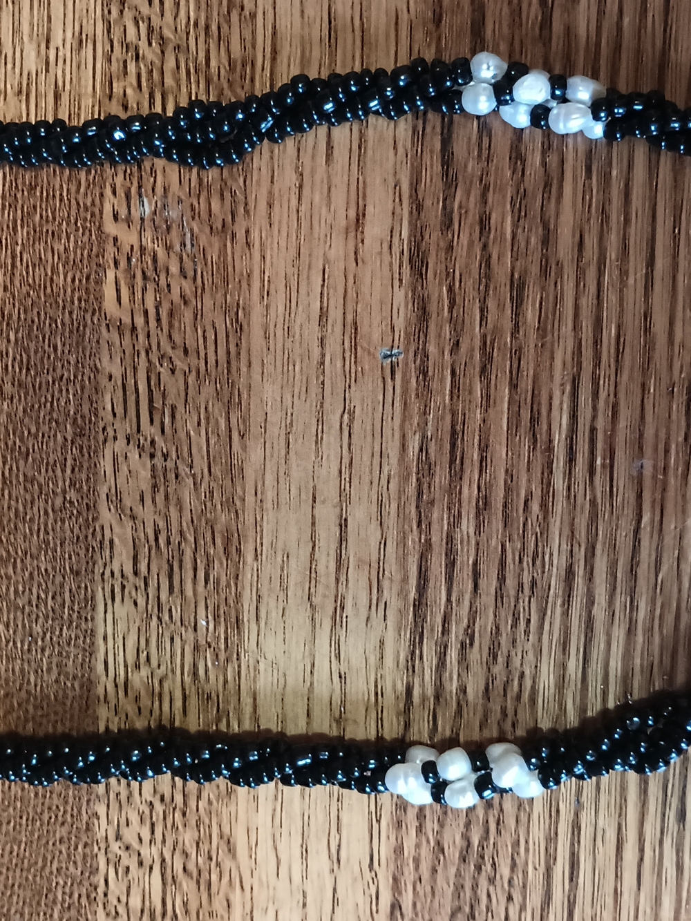 Handmade Black Seed Bead Necklace with White Accent